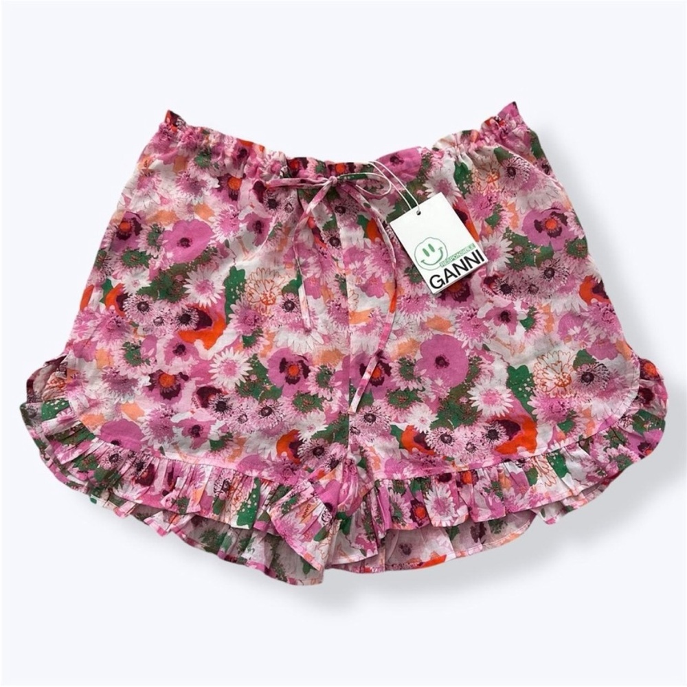 GANNI - Pink Floral Ruffle Shorts, Size: 6